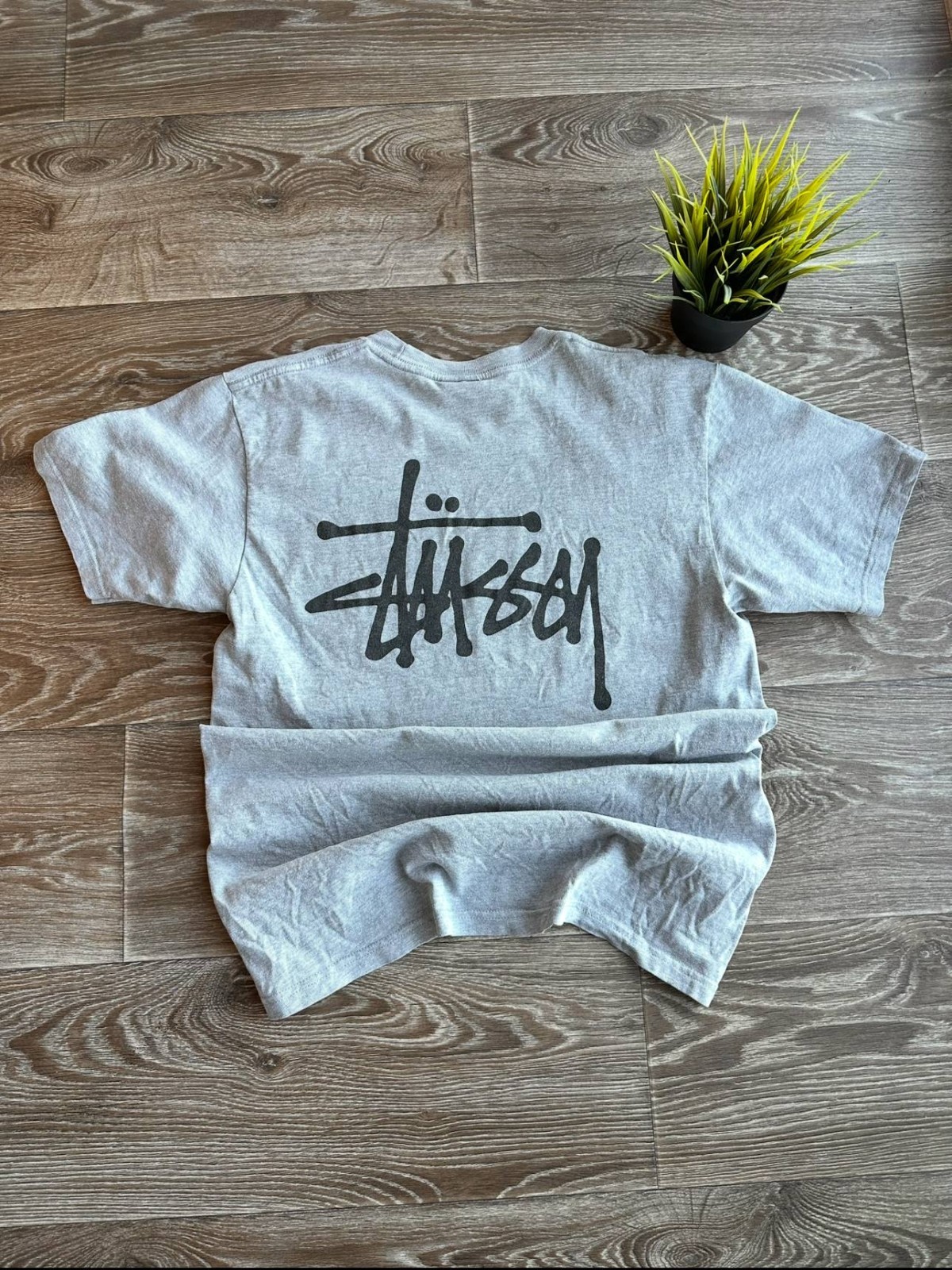 Stussy Big Logo Vintage T Shirt Streetwear Y2K Casual Mens Size M Grey