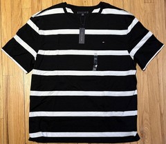 TOMMY HILFIGER Men’s Black White strips T Shirt XXL NWT