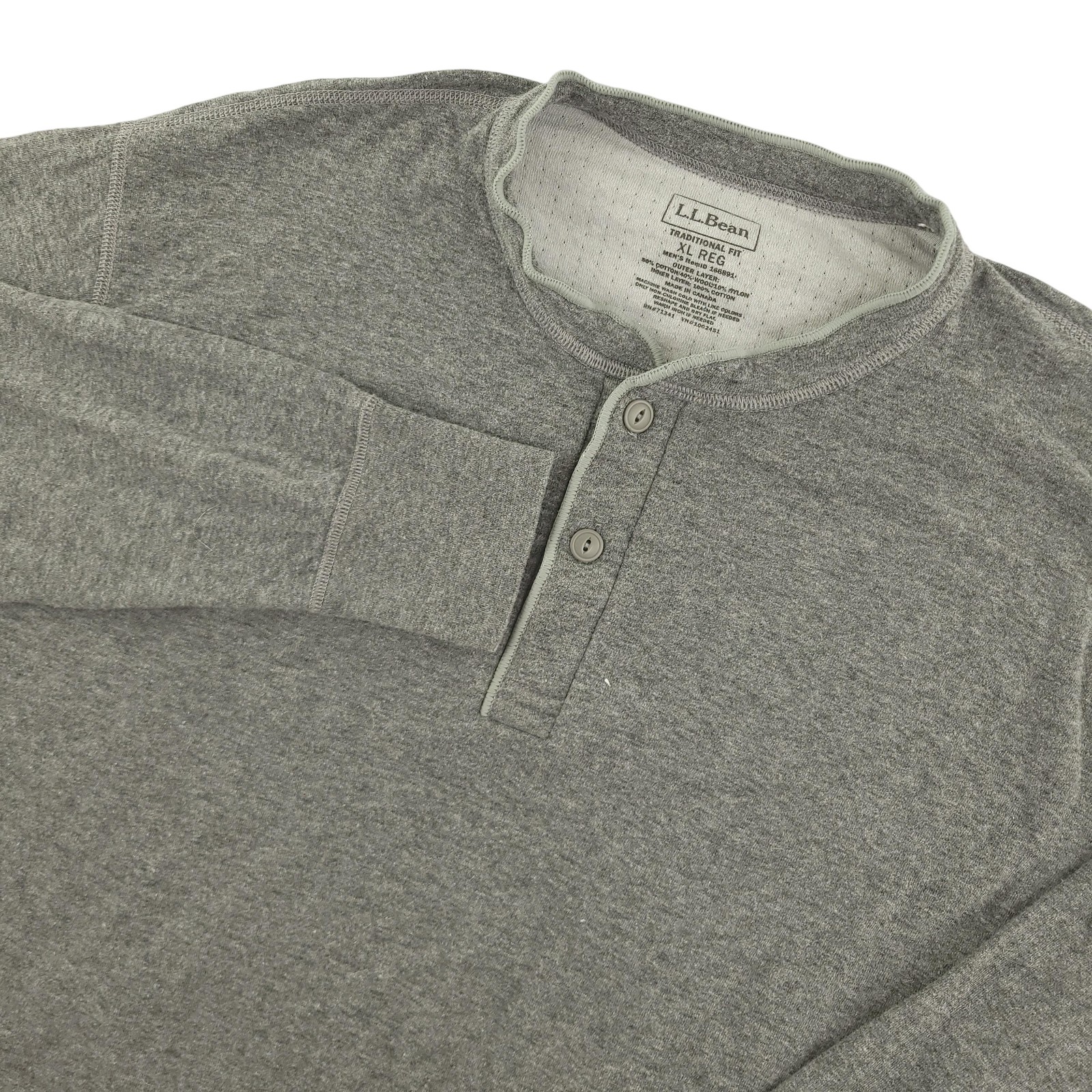 L.L. Bean Shirt Mens XL Gray Long Sleeve Cotton Thermal Henley Tagless Tee gallery