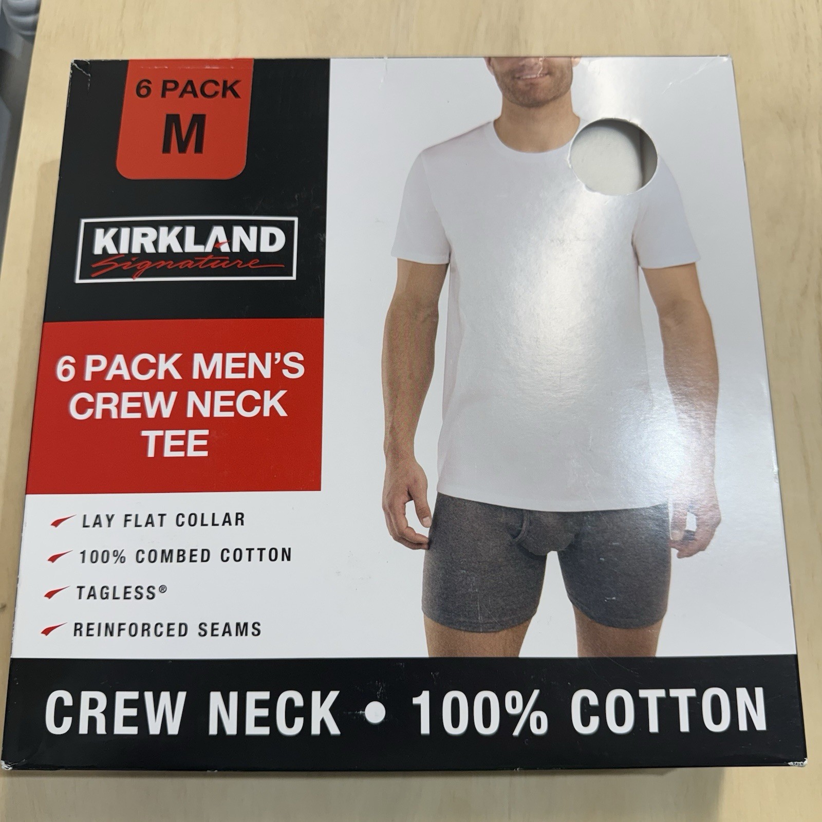 Kirkland Signature Men's Lightweight Cotton Crew T-Shirts, 6-Pack White Size M gallery