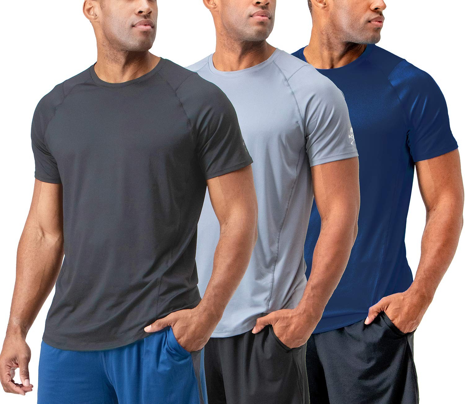 DEVOPS Men’s 3-Pack Quick Dry Short Sleeve Large, Charcoal / Navy / Steel