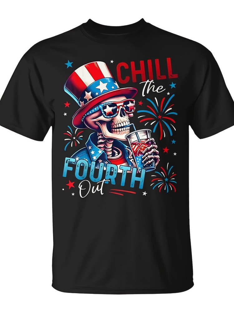 Chill The Fourth Out Skeleton Patriotic 4th of July USA Graphic Unisex T-Shirt