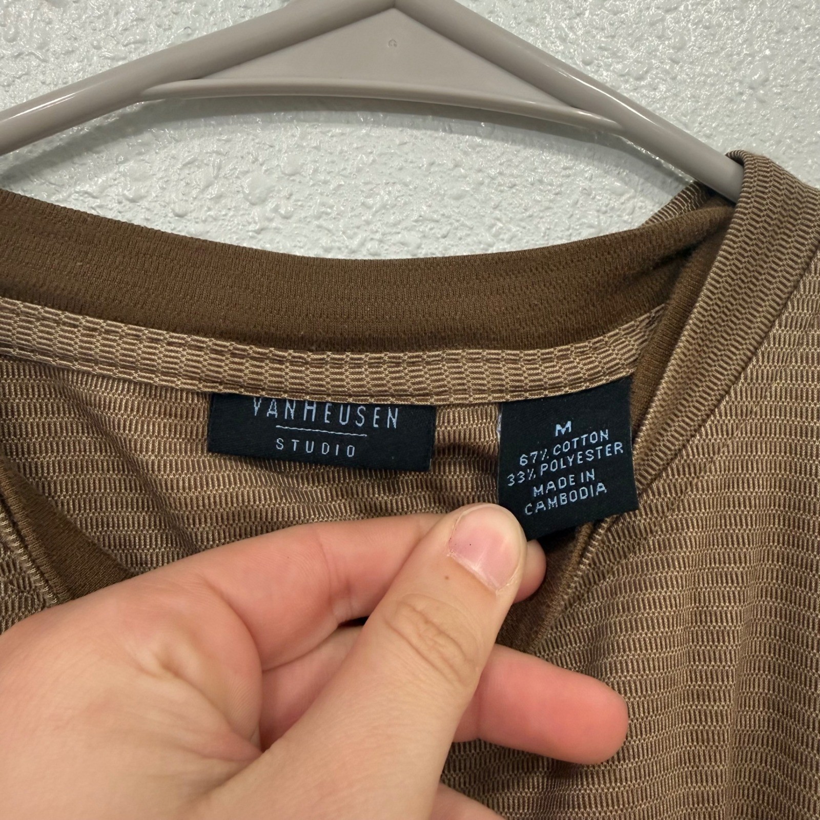 Van Heusen Studio Mens Brown Textured Knit Short Sleeve T-Shirt Size M Micro Rib gallery