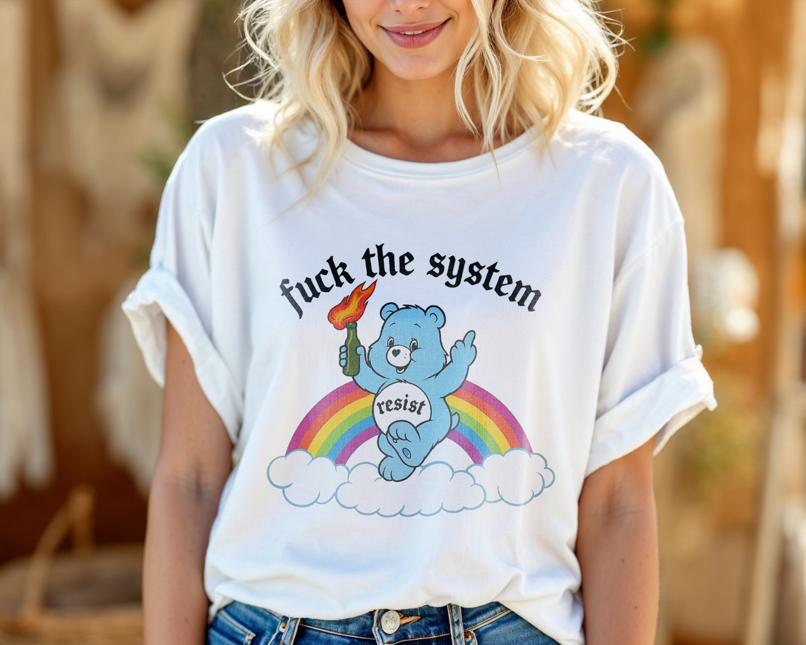 esist with Love Care Bear T-Shirt – Positive Activism Retro Rainbow Tee A498 gallery