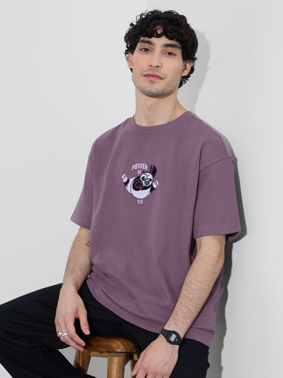 Kung Fu Panda Embroidery Details Oversized T-Shirt Purple - Textured Fabric 2026 gallery