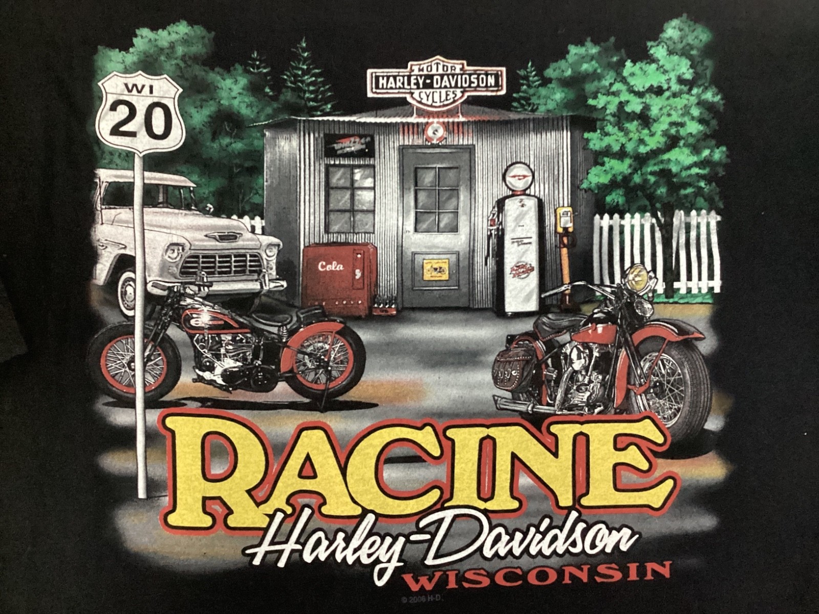Harley Davidson Racine Wisconsin Mens black 2 sided T shirt XL 105 yrs 1903-2008