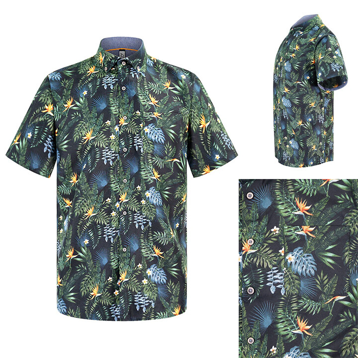 WEIV Men's Casual Jungle Floral Print Button Down Short Sleeve Shirts WS7014 gallery