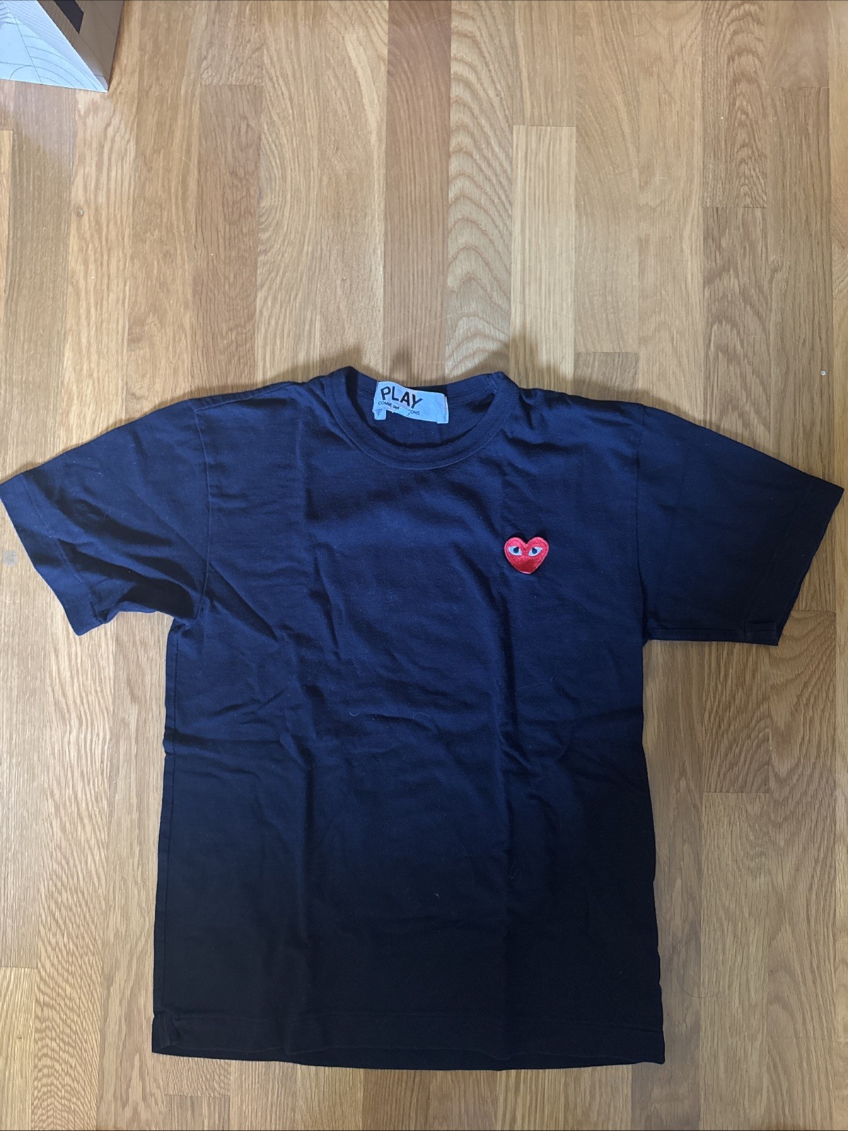 Comme Des Garcons Shirt Mens Large Black Play Red Heart Logo Tee Short Sleeve