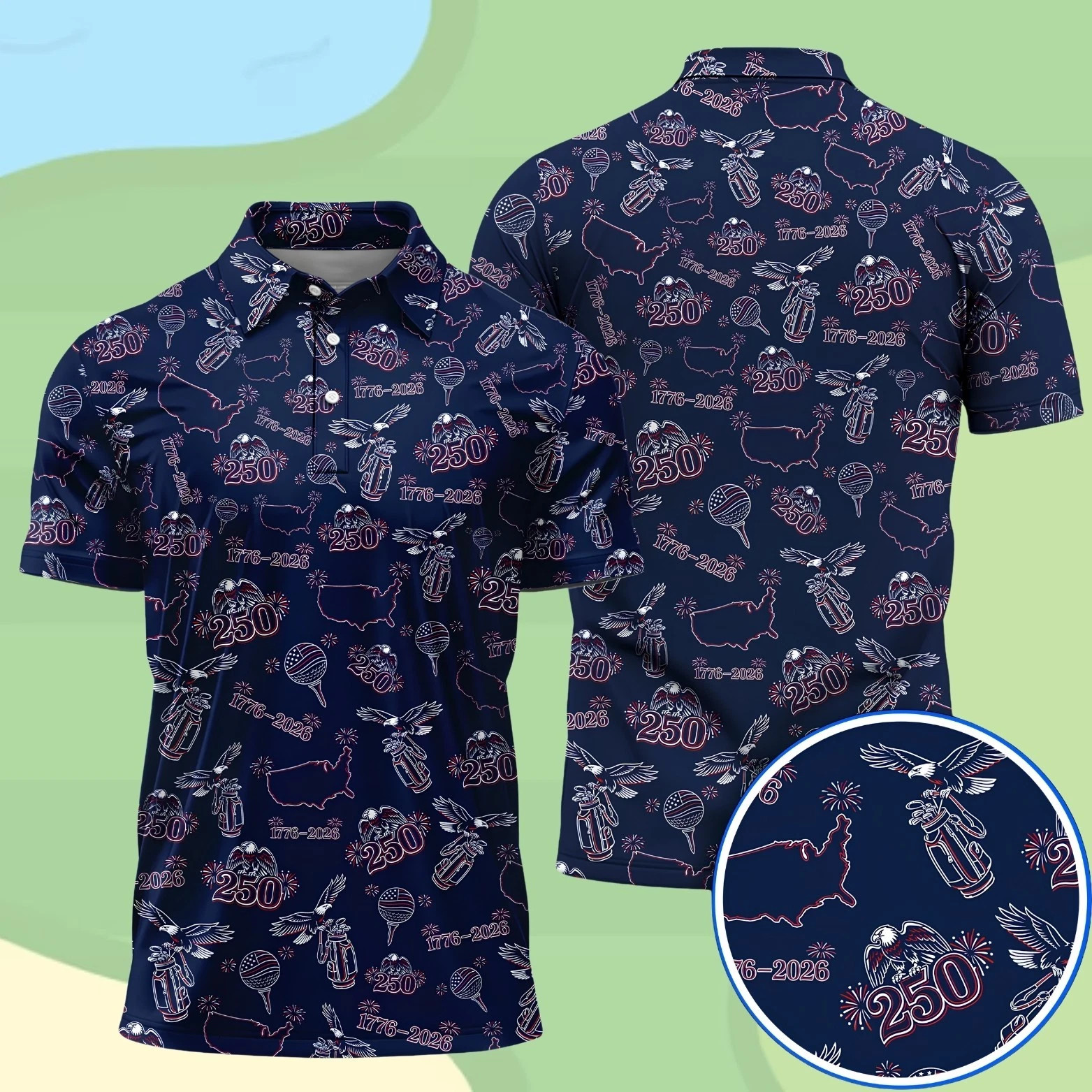 Men Patriotic Eagle & Liberty Golf Shirt USA 250th Anniversary 1776-2026 (S-5XL) gallery