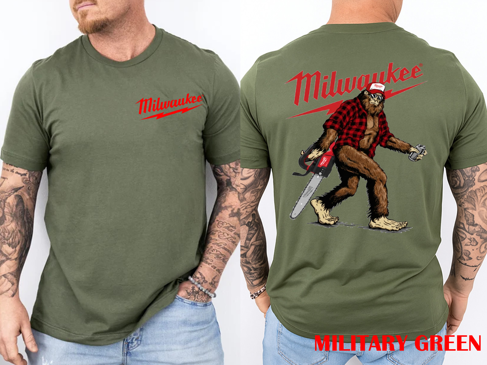 Bigfoot Milwaukee Power Tool Chainsaw Blue Collar Lumberjack 2 SIDE T-Shirt gallery