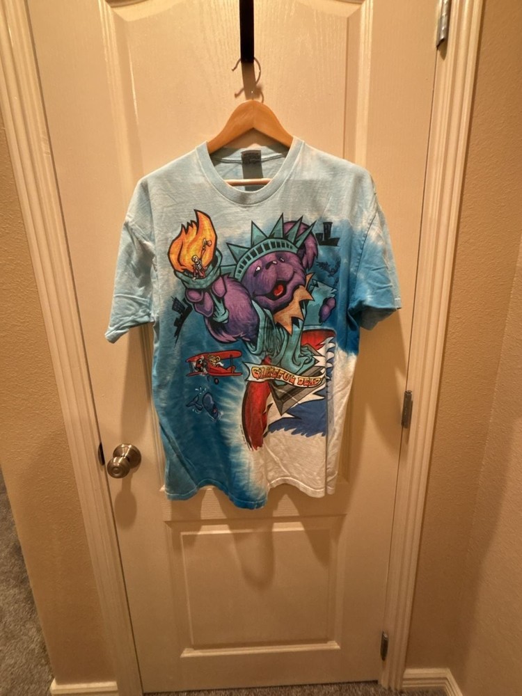 Vintage 1990s Liquid Blue Grateful Dead Statue of Liberty Tie Dye T-Shirt