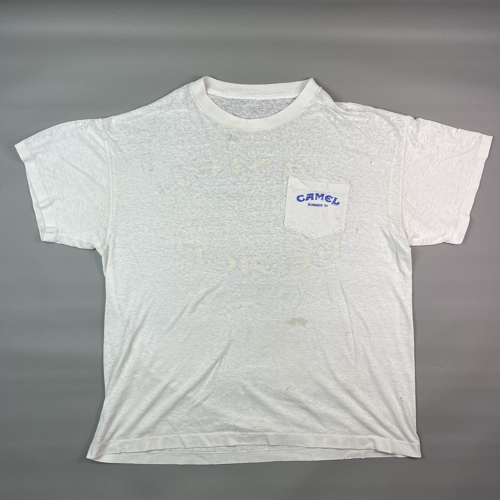 Camel Beach Summer 91 White Vintage Rare See Through Pocket T-Shirt Men's L gallery