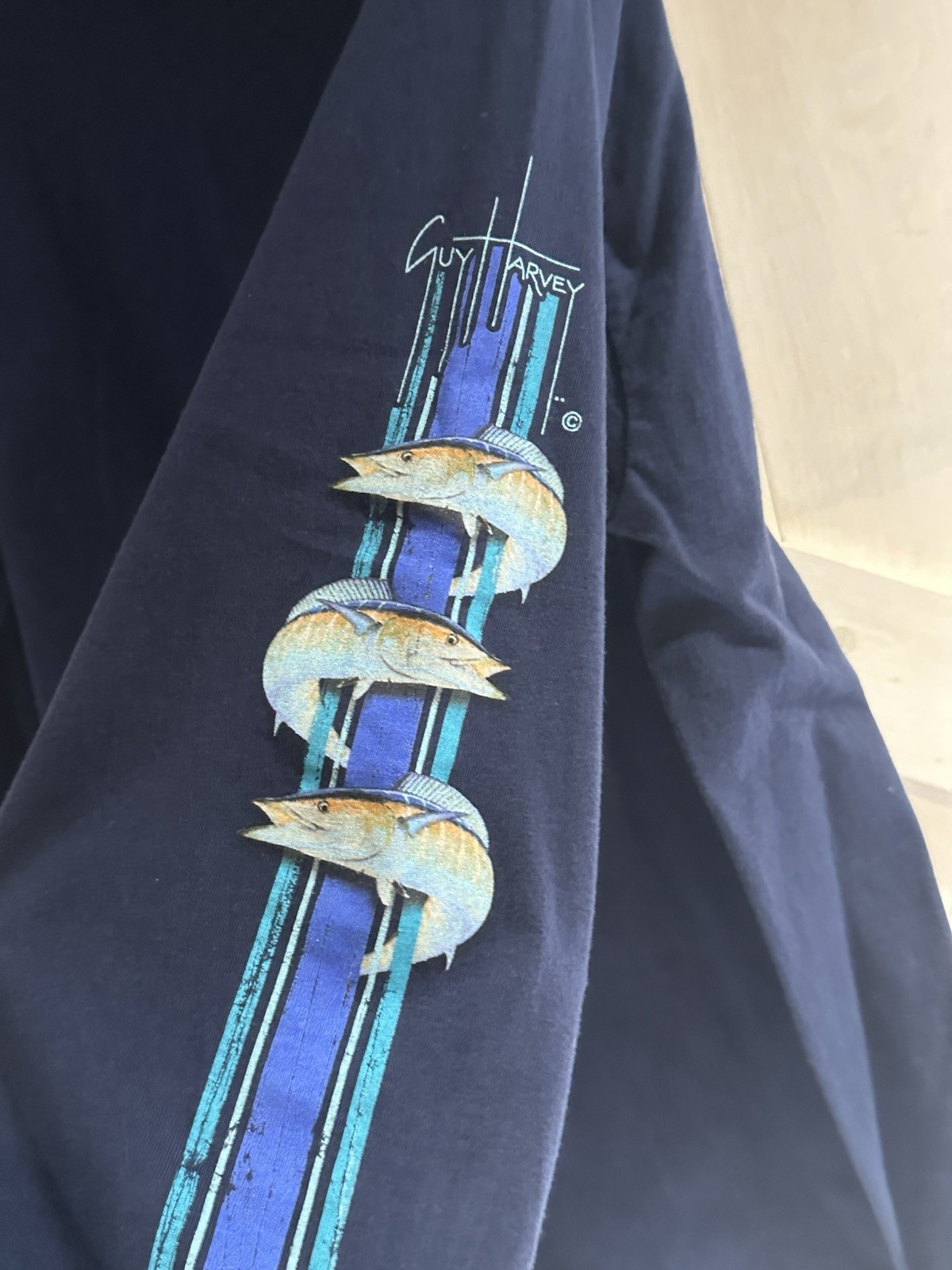 Vtg Guy Harvey by AFTCO Men’s XL Navy Fishing Shirt Long Sleeve Pocket Graphic gallery