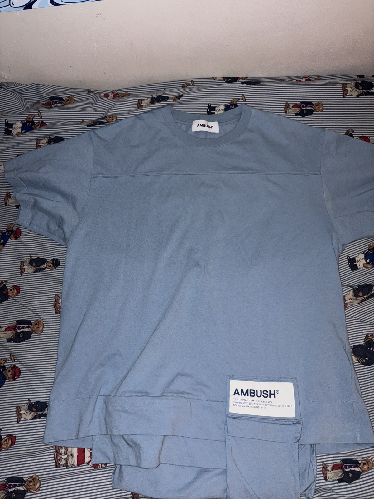 AMBUSH Waist Pocket Tshirt Light Blue Jersey Shirt Short Sleeve size XL gallery
