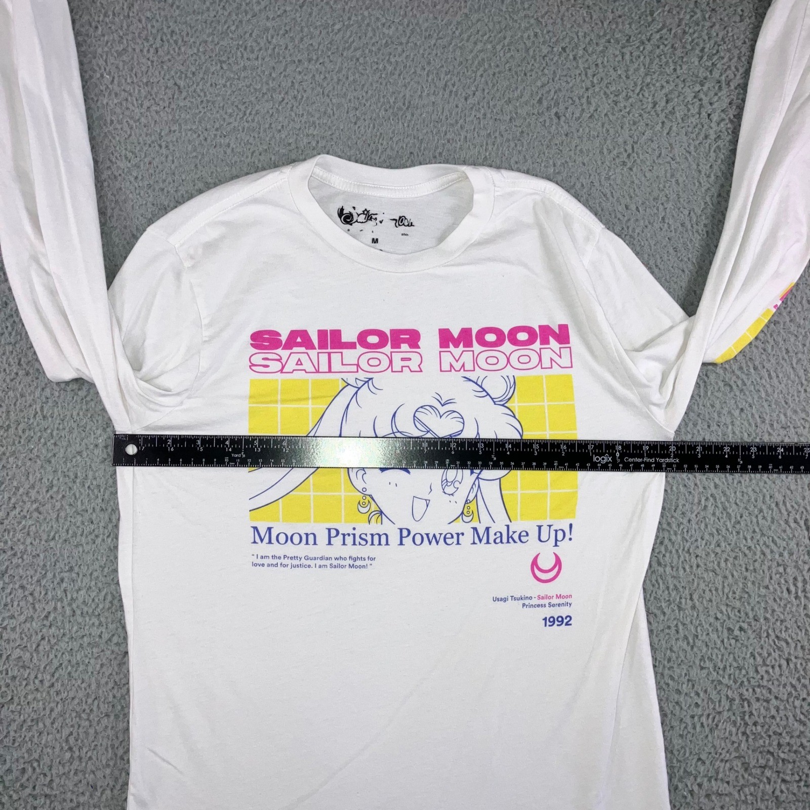 Sailor Moon Long Sleeve Graphic T-Shirt Men M White Moon Prism Power Make Up gallery