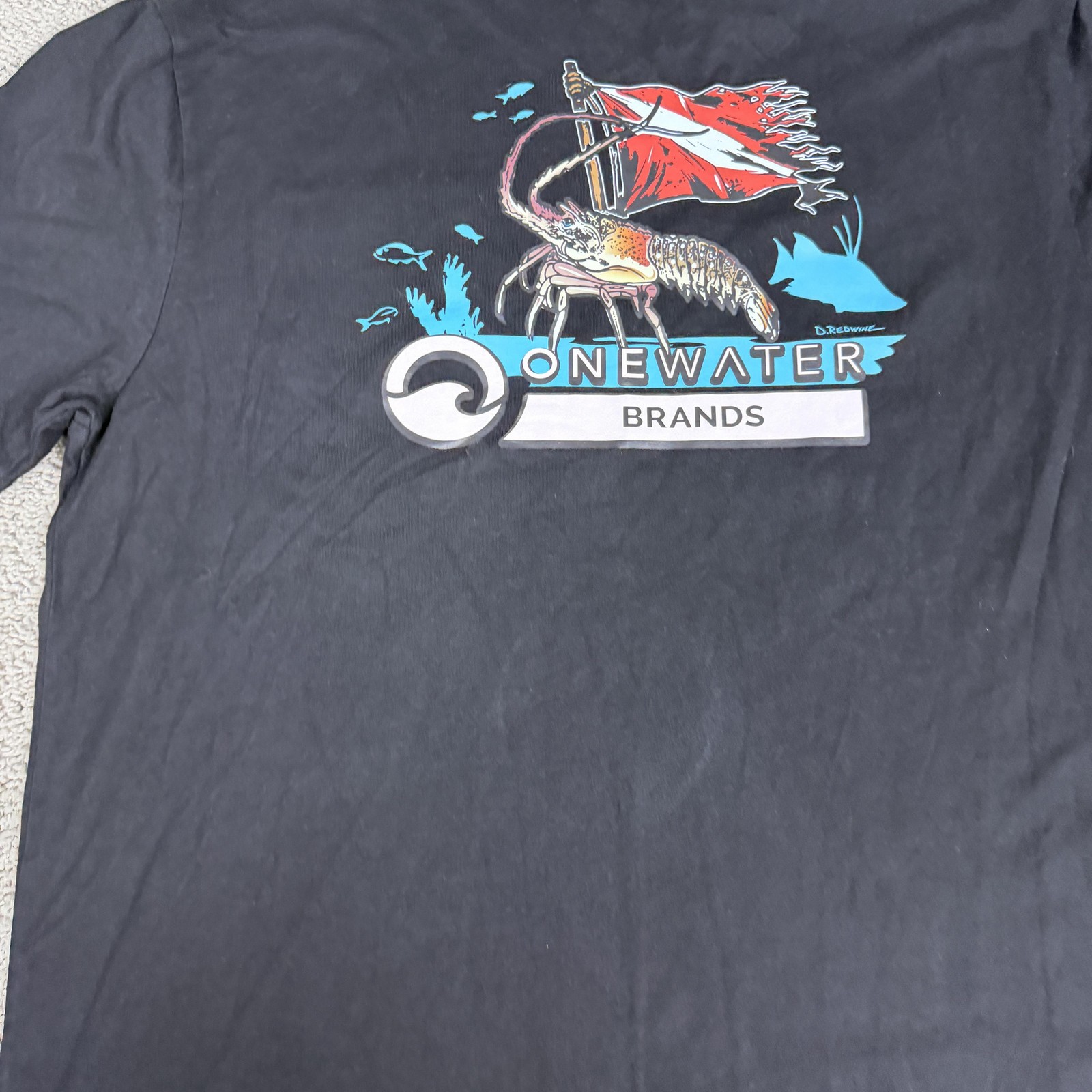 OneWater Brands Shirt Mens Large Black Lobster Dive Flag Pocket Graphic Tee gallery