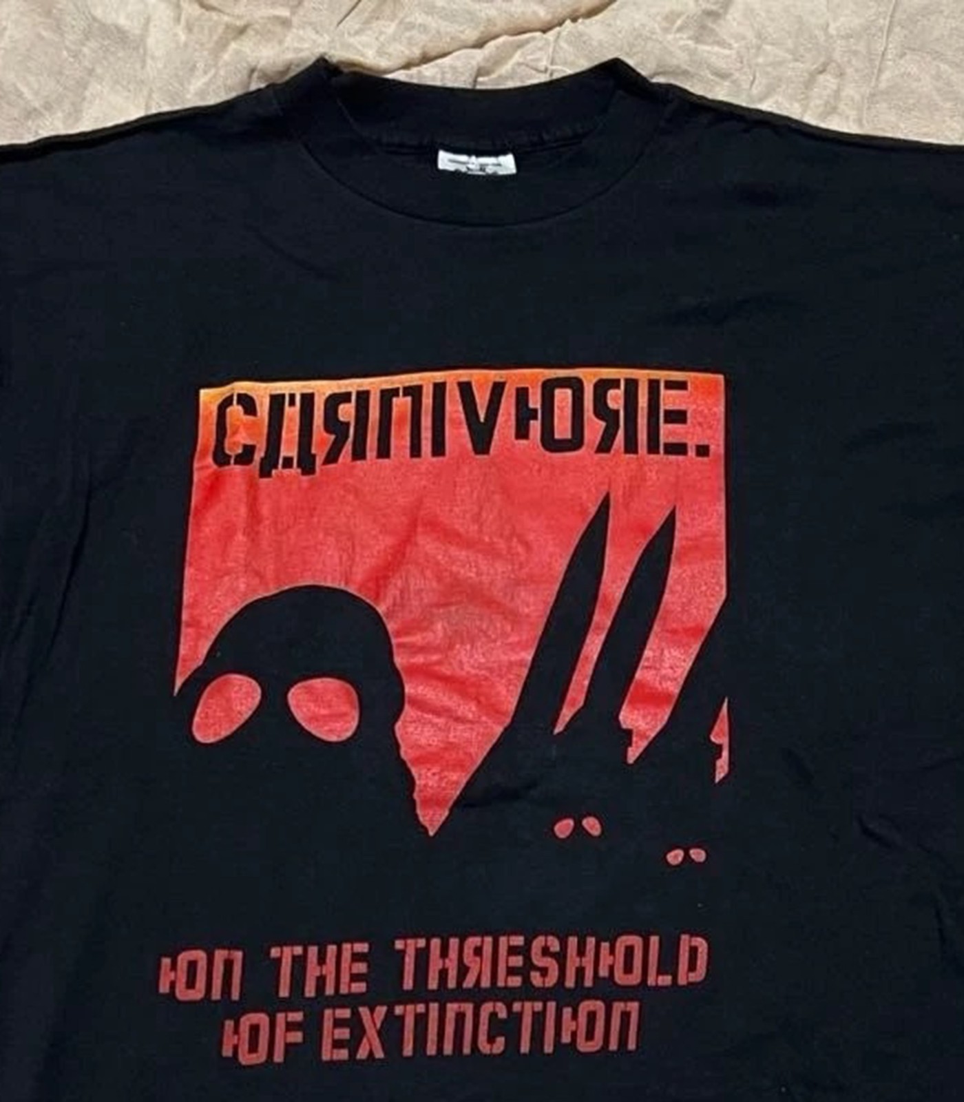 Black Orange Carnivore Band Print T-Shirt