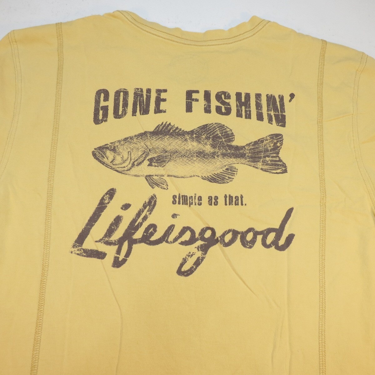 LIFE IS GOOD SEMI FITTED GONE FISHING FISH Vintage Style T SHIRT Sz Mens M gallery