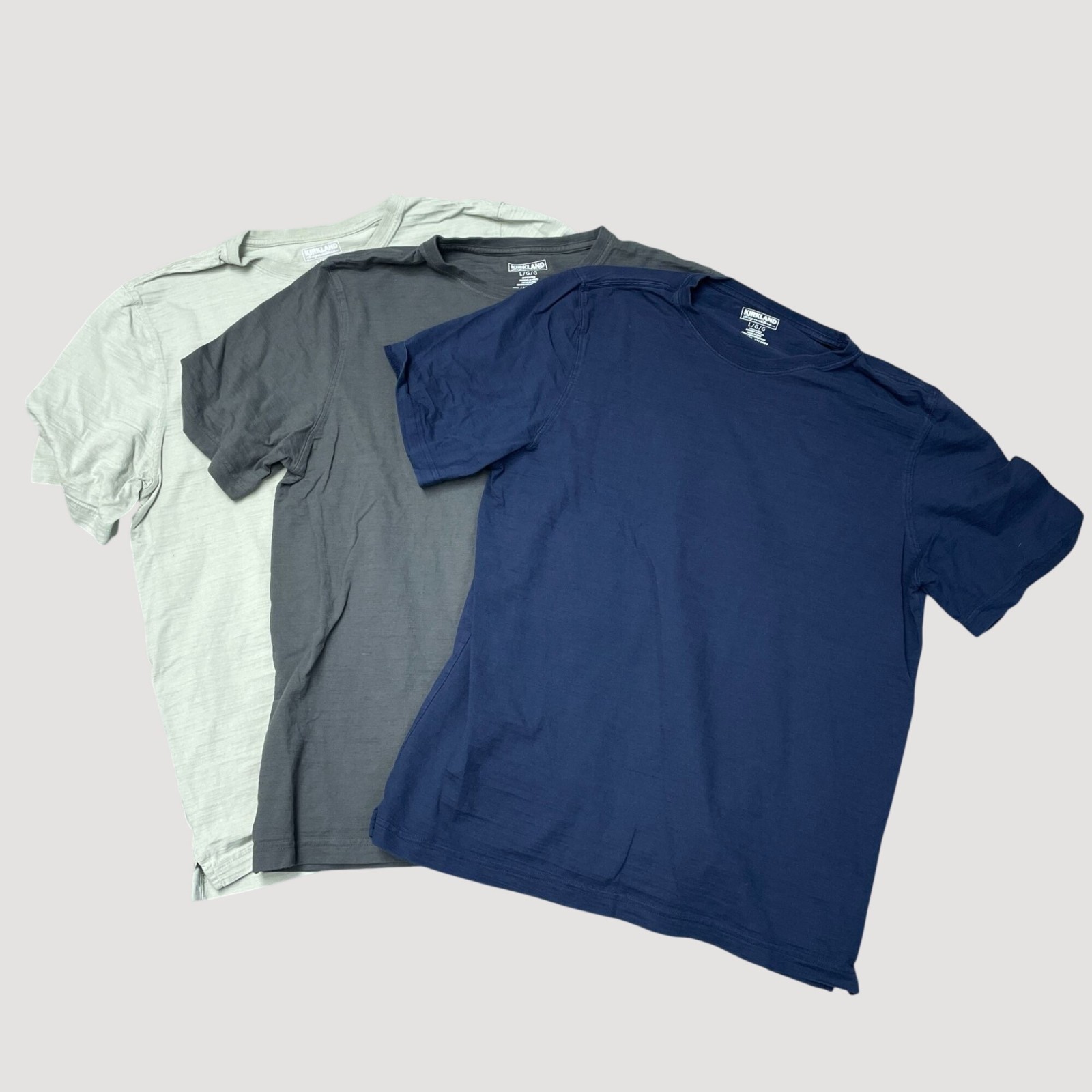3 Pack Kirkland Signature Men’s L Crewneck T-Shirts 100% Cotton e1632