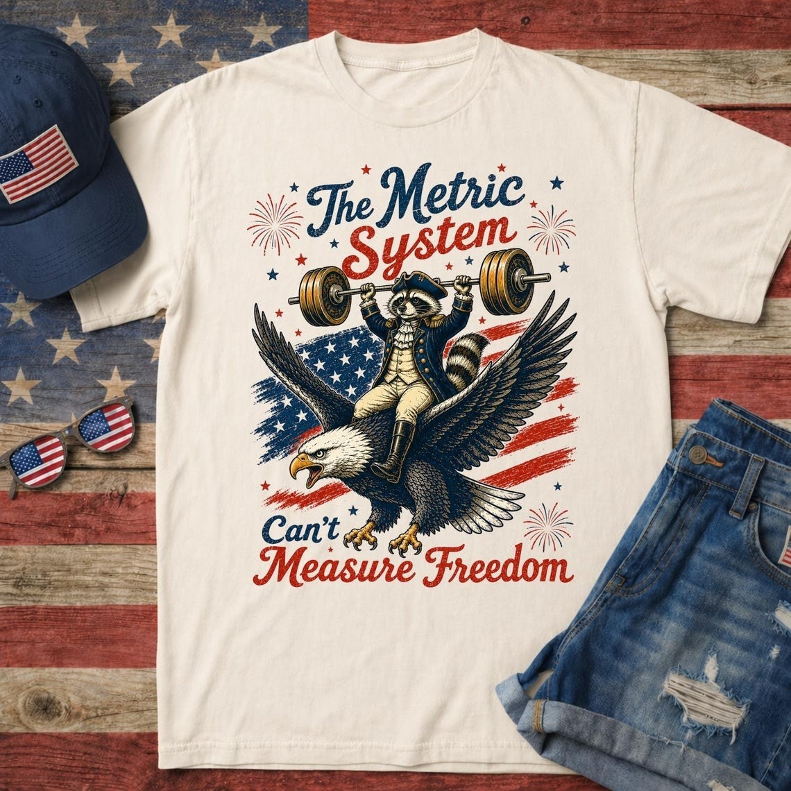 Metric System Cant Measure Freedom T-Shirt, Funny Raccoon Gym 4th Of July Gift gallery