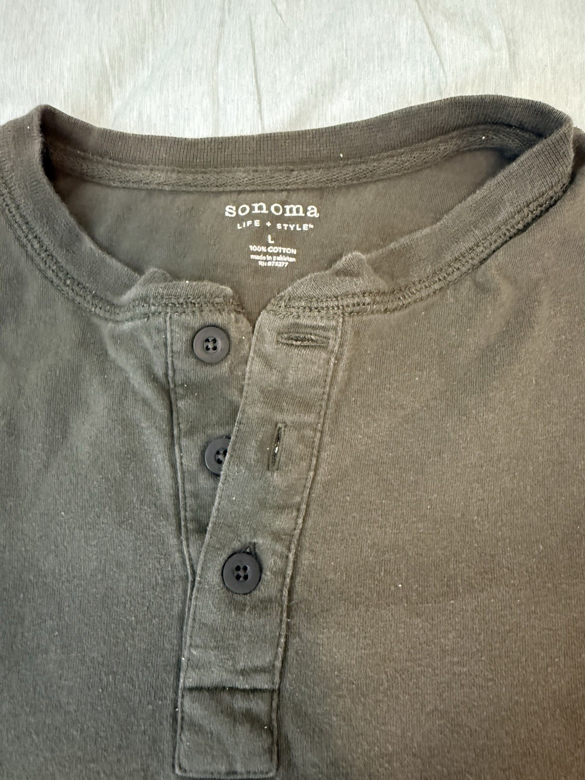 Sonoma Men's Gray Solid Henley Short Sleeve Cotton Knit T-Shirt Size L gallery