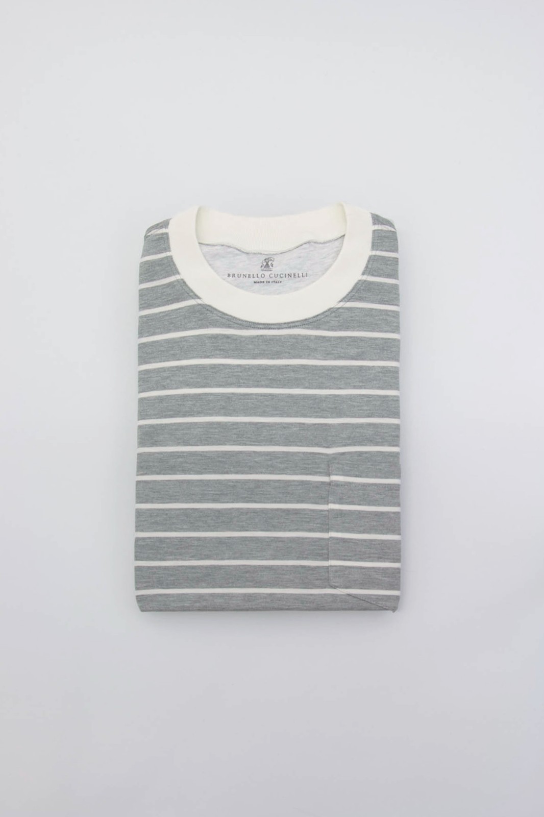 NWT$1200 Brunello Cucinelli Men Silk Blend Stripe Print Crewneck Tee Size M A258 gallery