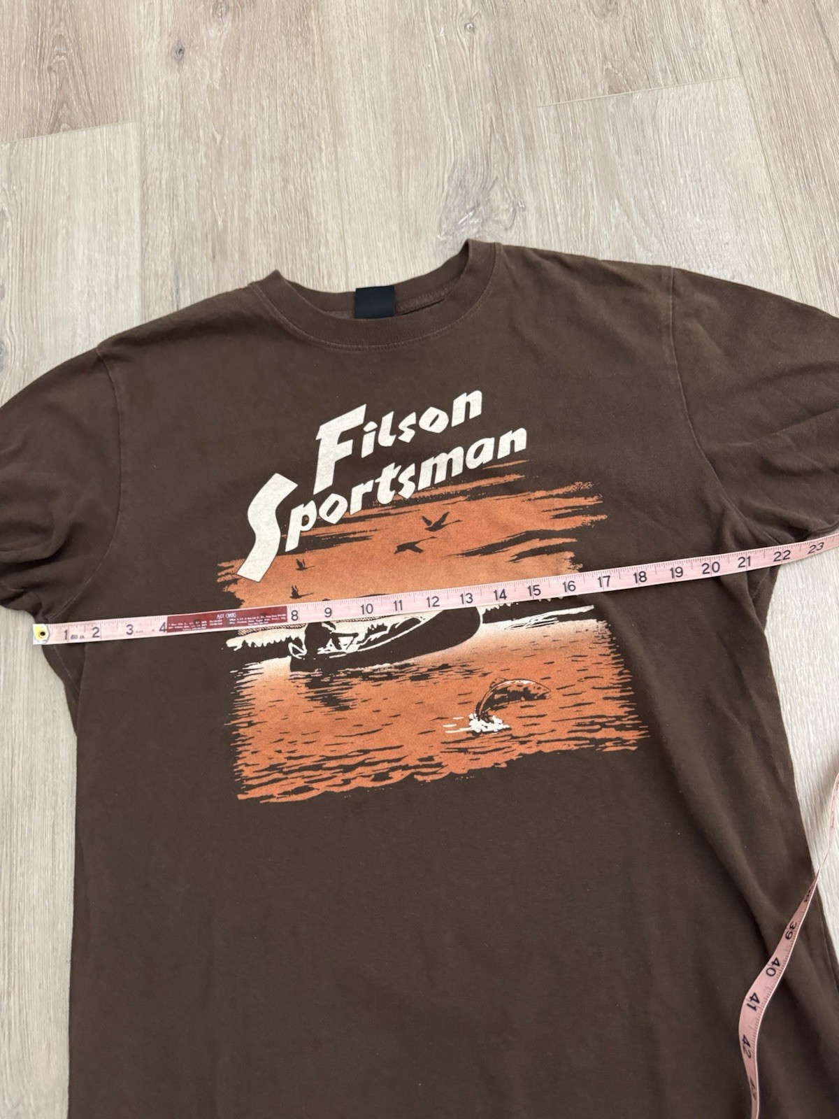 Filson Pioneer Sportsman Tee M Coffee Brown Canoe Fishing Graphic Shirt USA gallery