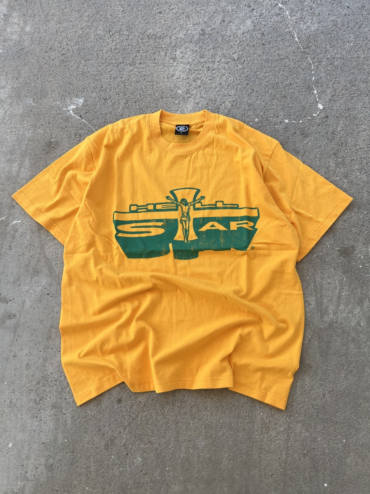 Hellstar Studios Path To Paradise Jesus Tee Golden Yellow Green Print Cross New gallery