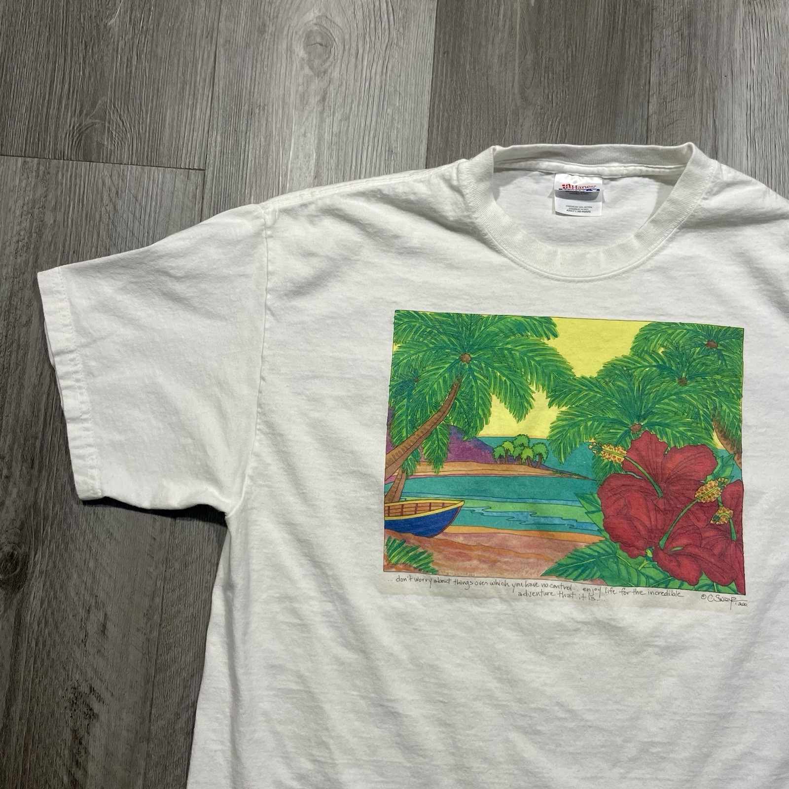 Vintage 2000 Tropical Ocean Beach Adventure Size Large Nature Art Tshirt gallery