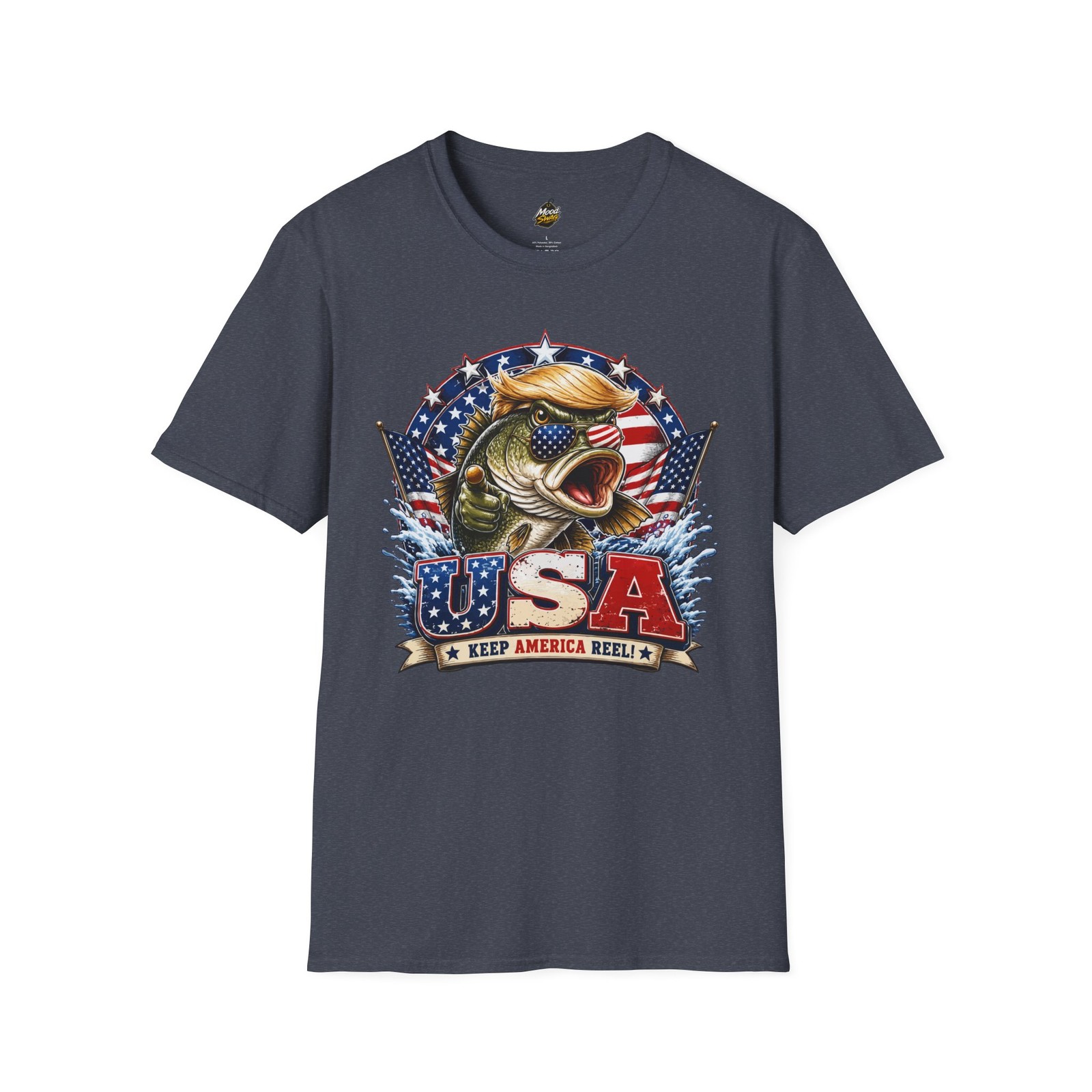 Patriotic USA Fish Shirt | Trump Wig Fishing American Pride Graphic Tee gallery