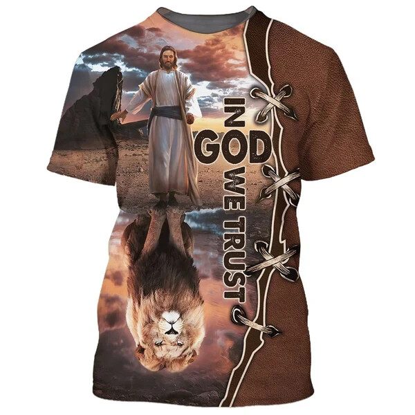 In God We Trust Jesus And The Lion 3D Shirt All Over Print Shirt Full Size S-5XL gallery