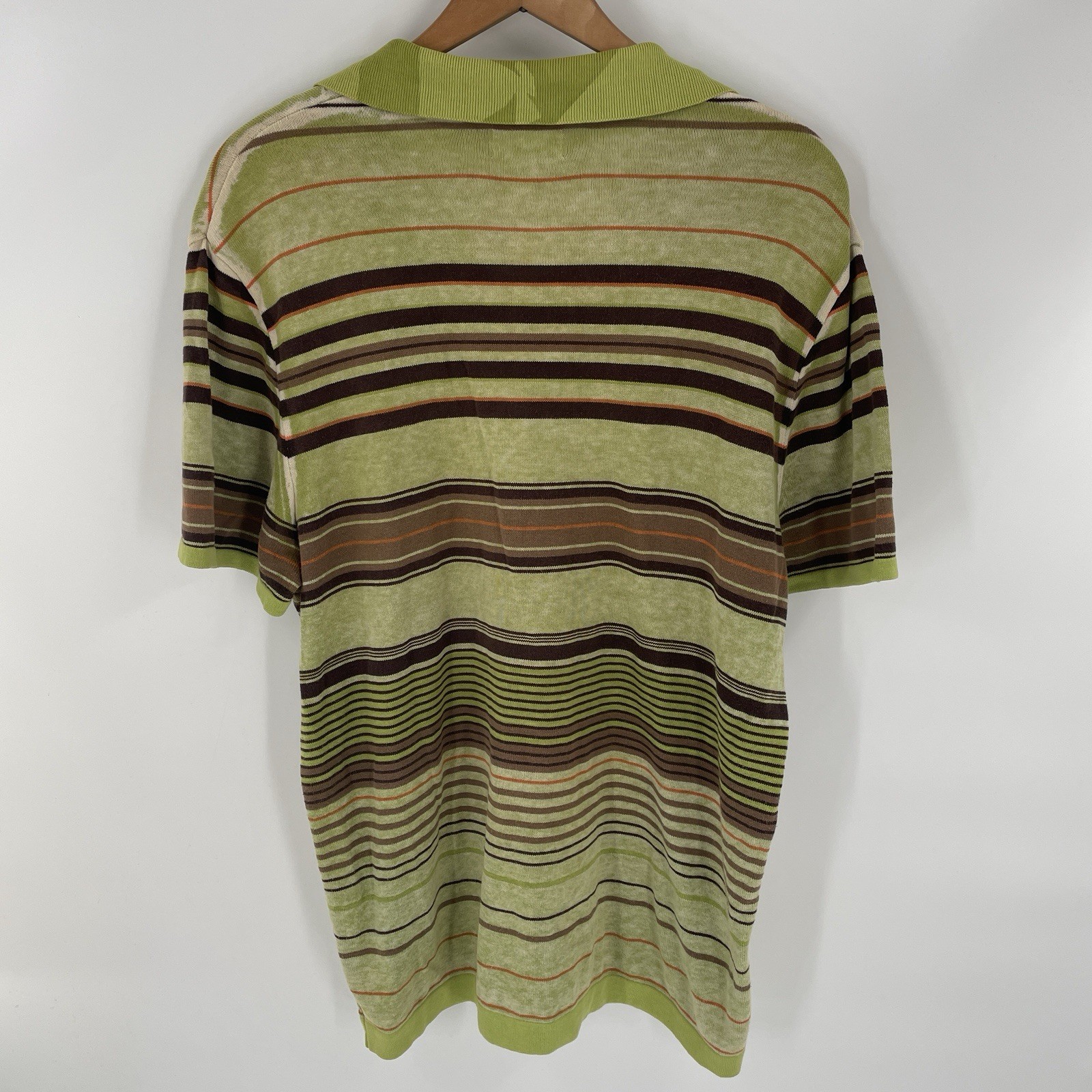 Vintage Iceberg Green Brown Striped 70s Style Polo Shirt - Mens Size L (21.5x27) gallery