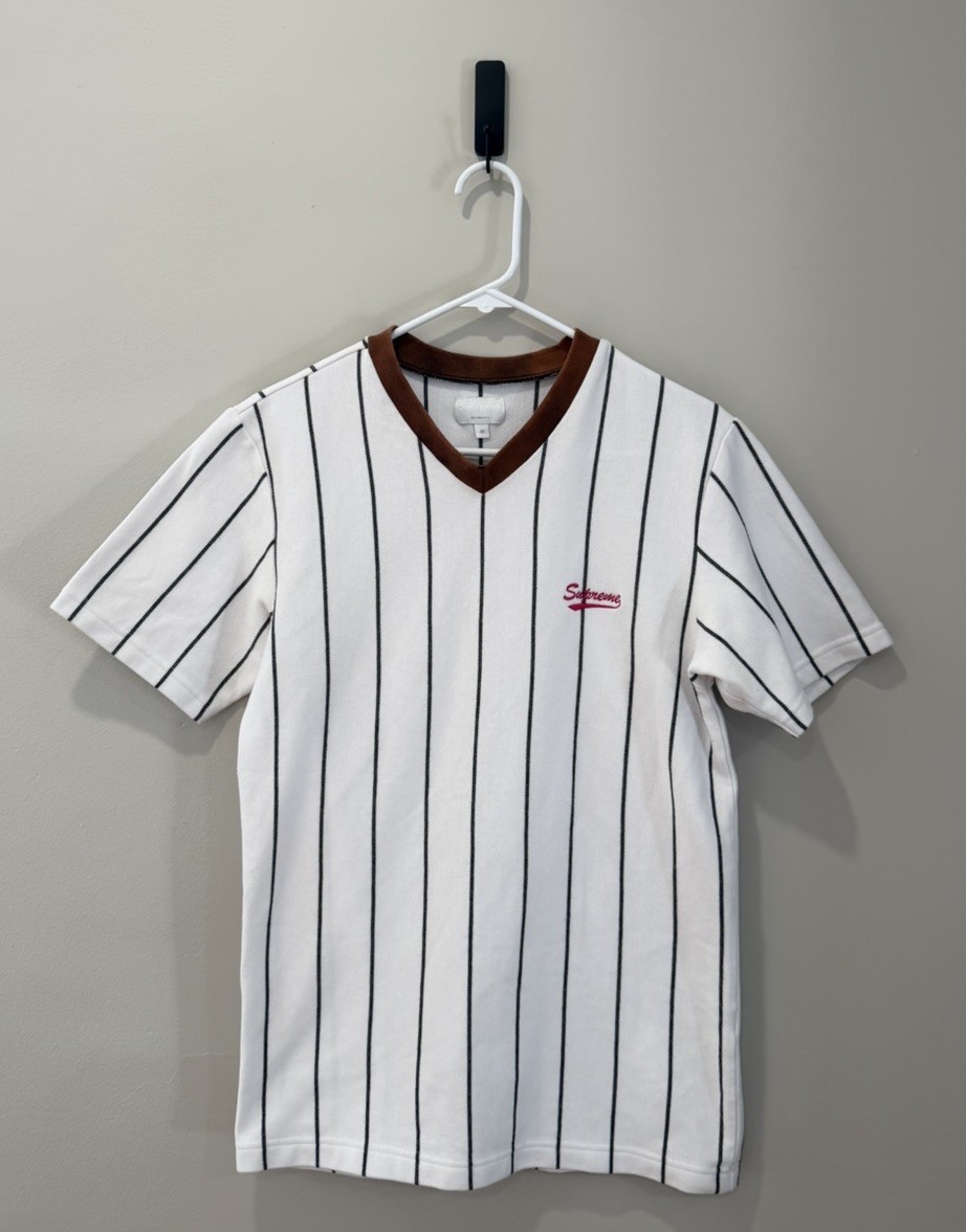 Supreme Pinstripe Soccer Top White Size Medium SS16 Jersey Rare Box Logo Jersey