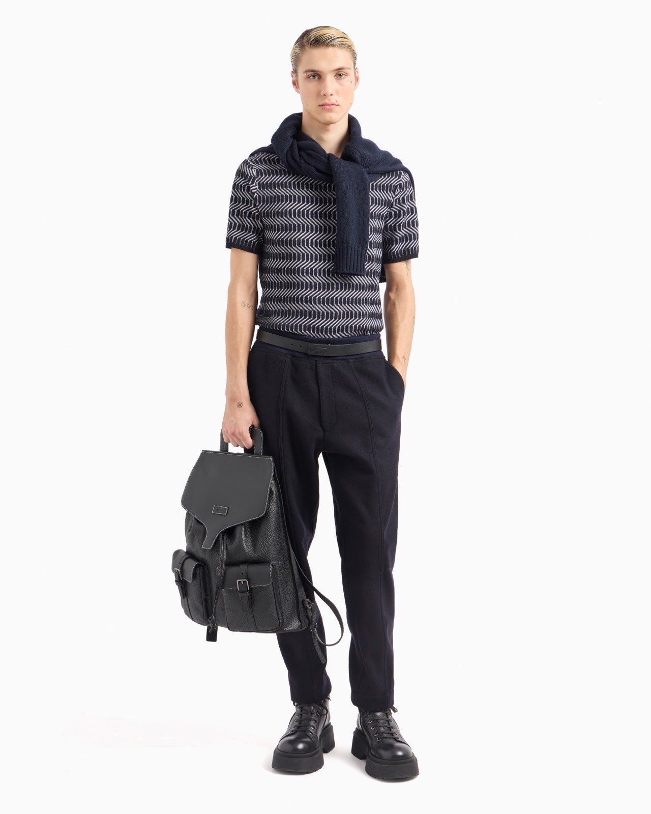 Armani Icon Virgin Wool Crew-Neck Jumper Op-Art Jacquard Size: XXL gallery