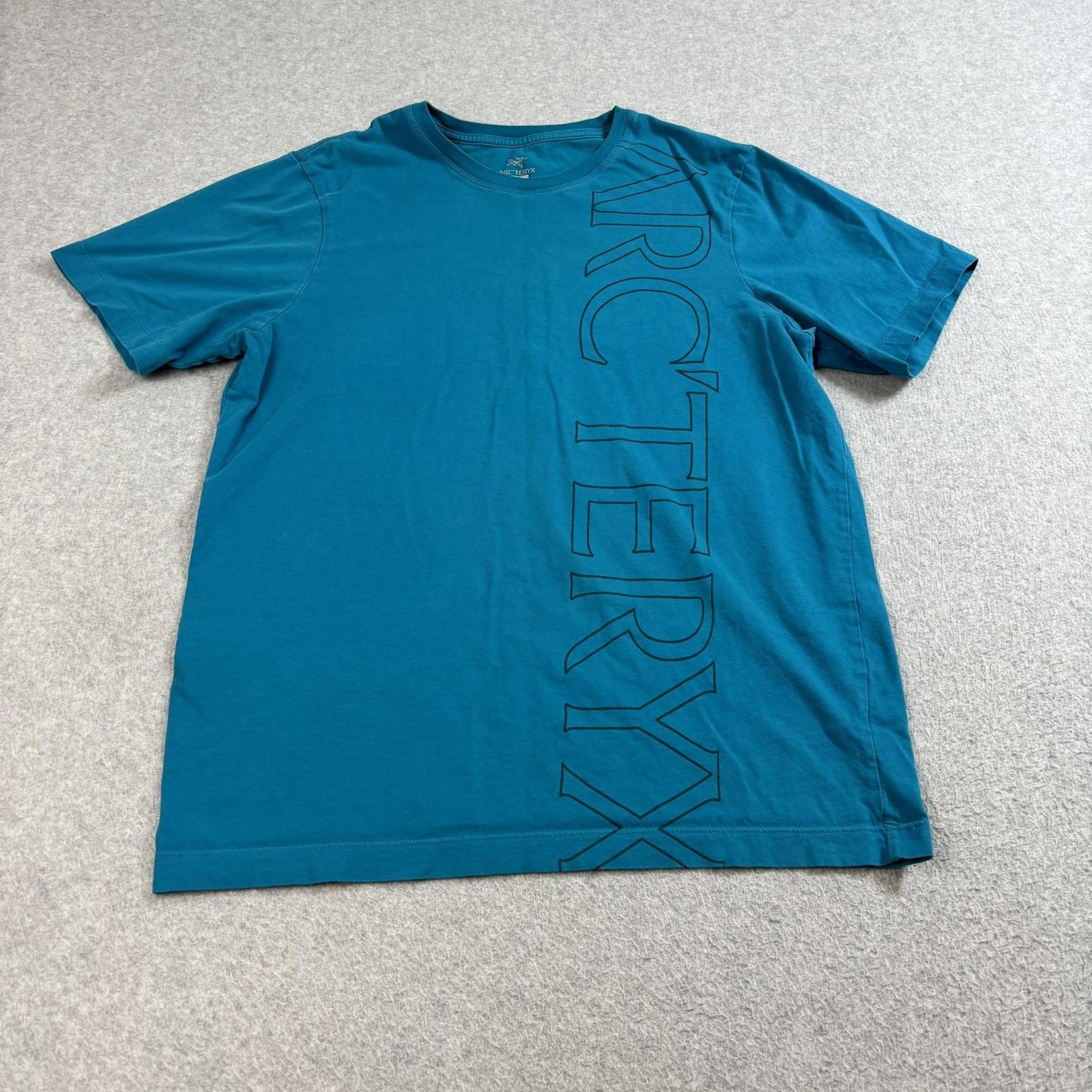 Arc'teryx Shirt Men Small Blue Teal Short Sleeve Graphic Spell Out Outdoors Hike gallery