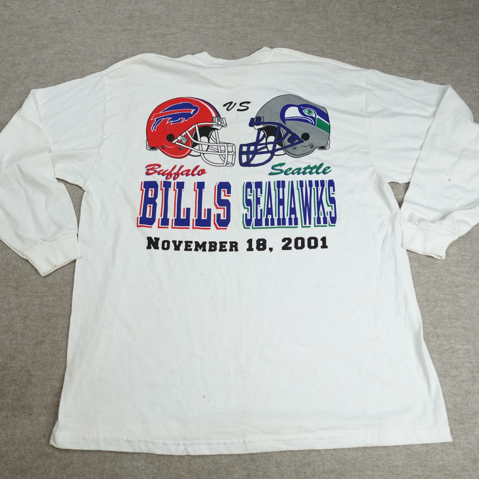 Bills Seahawks Shirt XL White Double Sided Long Sleeve Vintage 2001