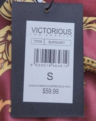 Victorious Los Angeles Rhinestone Baroque T-Shirt – Burgundy Gold – Size: Small