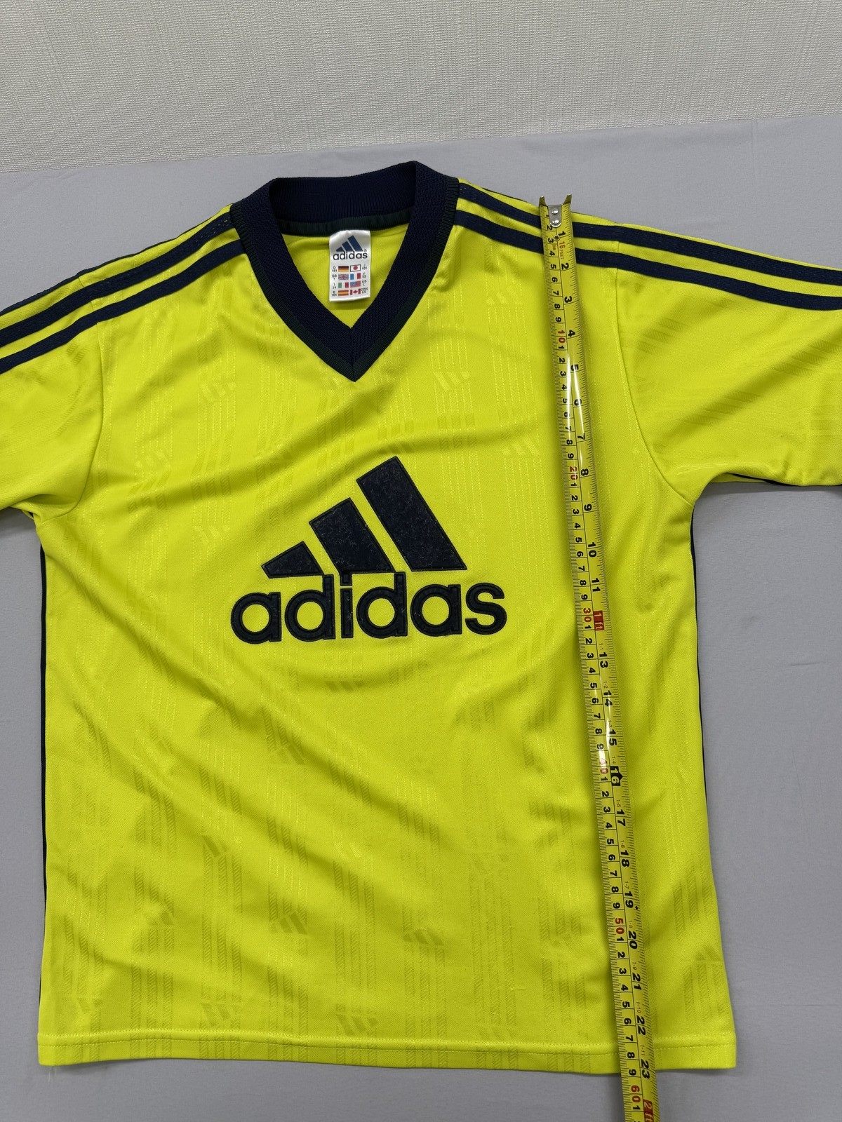 Adidas Soccer Jersey Yellow Striped L Short Sleeve V Neck 3-Stripes gallery