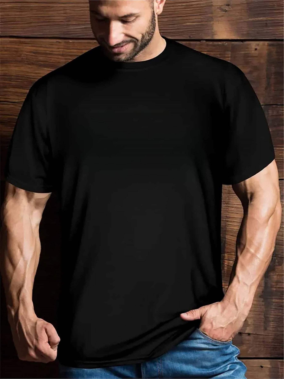Mens Slight Stretch Skull Print Short Sleeve Crew Neck Casual T-Shirt - Soft, Br gallery