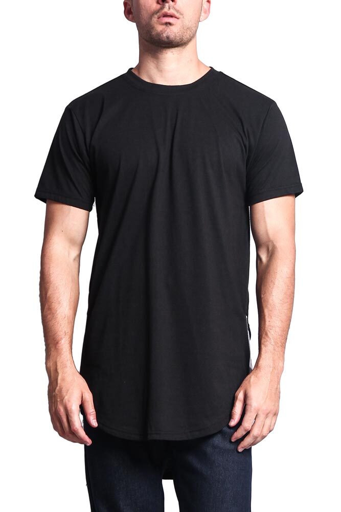 Victorious Men's Triple Stacked Contrast Long Length Curved Hem T-Shirt TS632 gallery