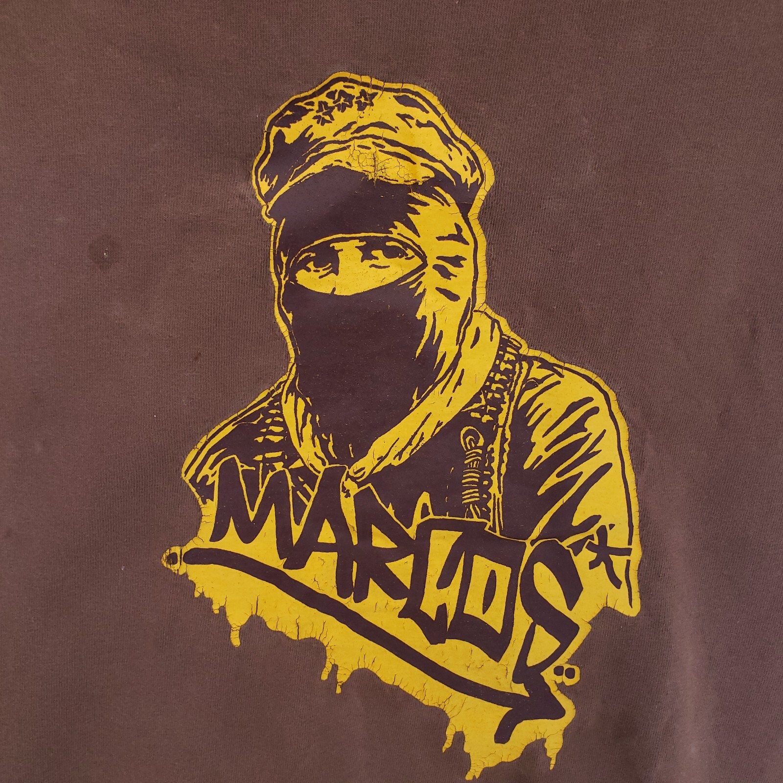 AAA Men Brown Vintage Worn Marcos Graffiti Design Short Sleeve T-Shirt Size L gallery