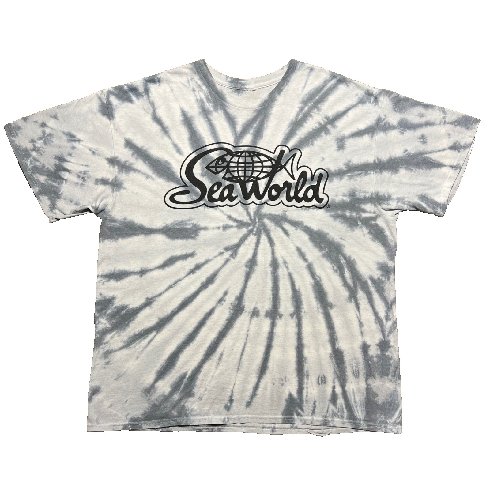 SeaWorld Graphic T-Shirt Mens XL Grey White Spiral Tie Dye Short Sleeve Cotton T gallery