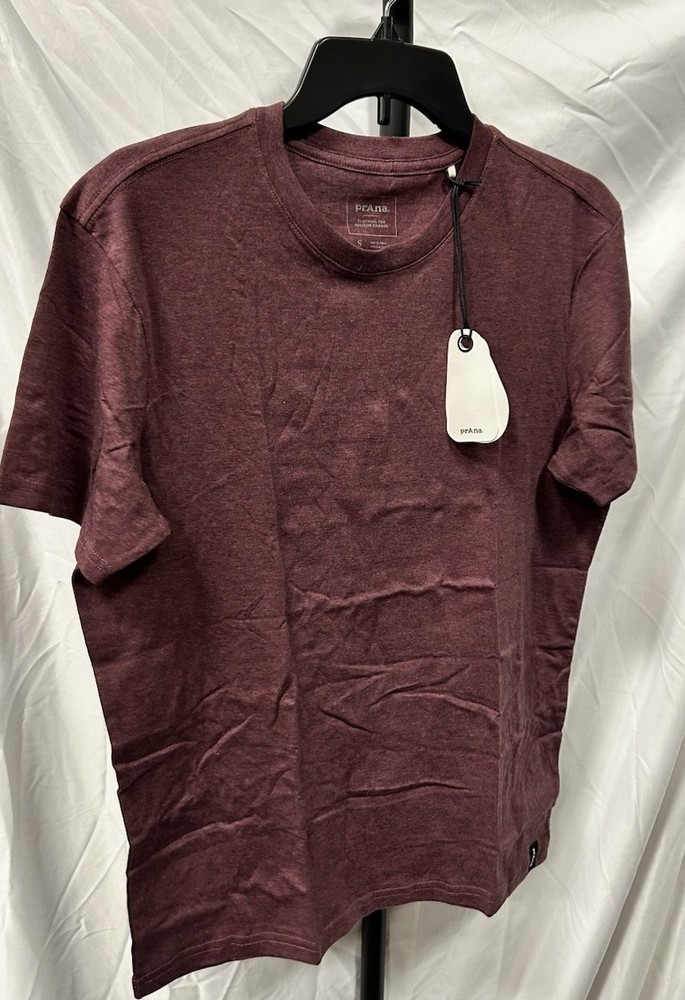 NEW Prana Men’s Fig Heather Red Crew Neck Short Sleeve T Shirt Tee Top Size S