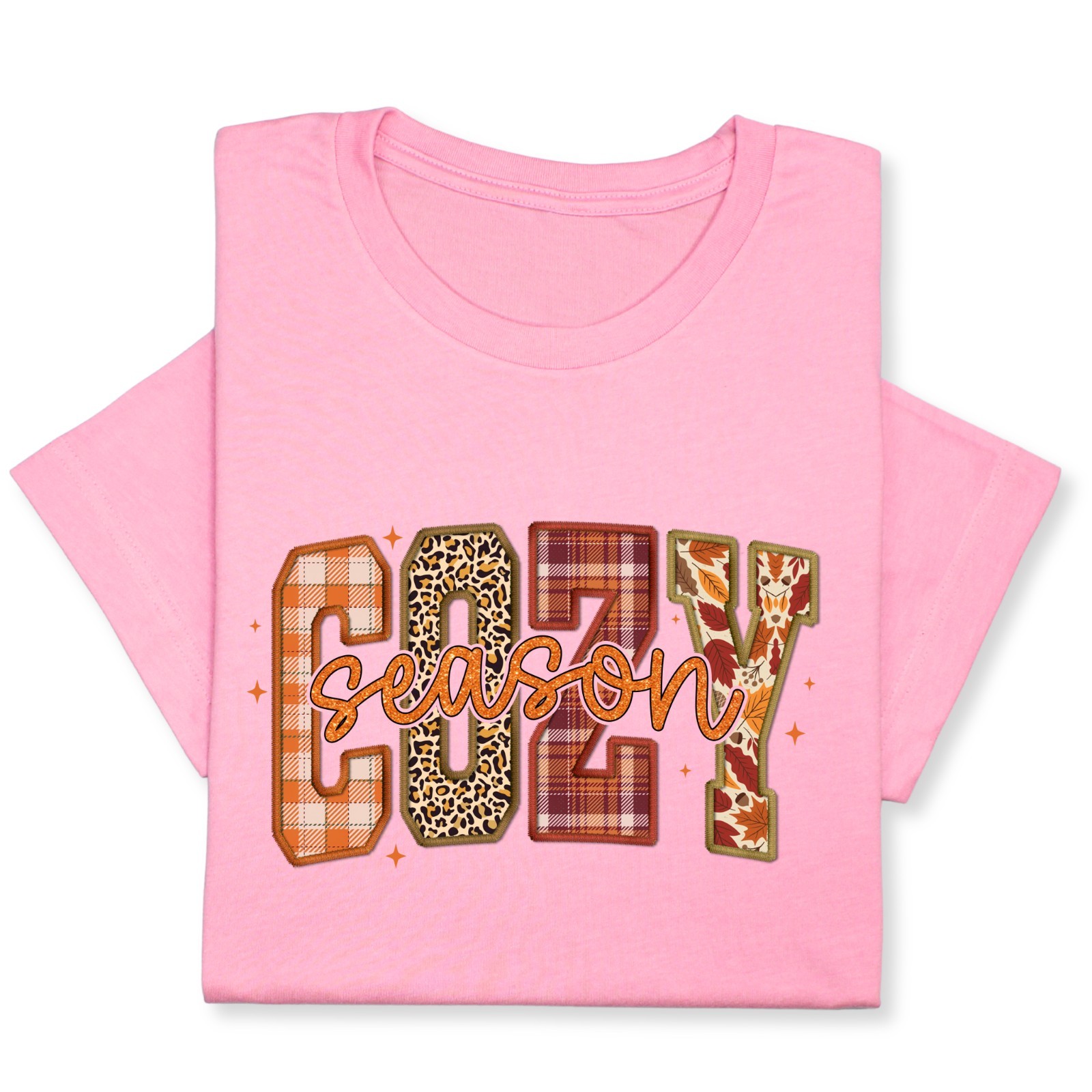 Cozy Season Fall T-Shirt – Autumn Plaid & Leopard Patchwork Tee gallery