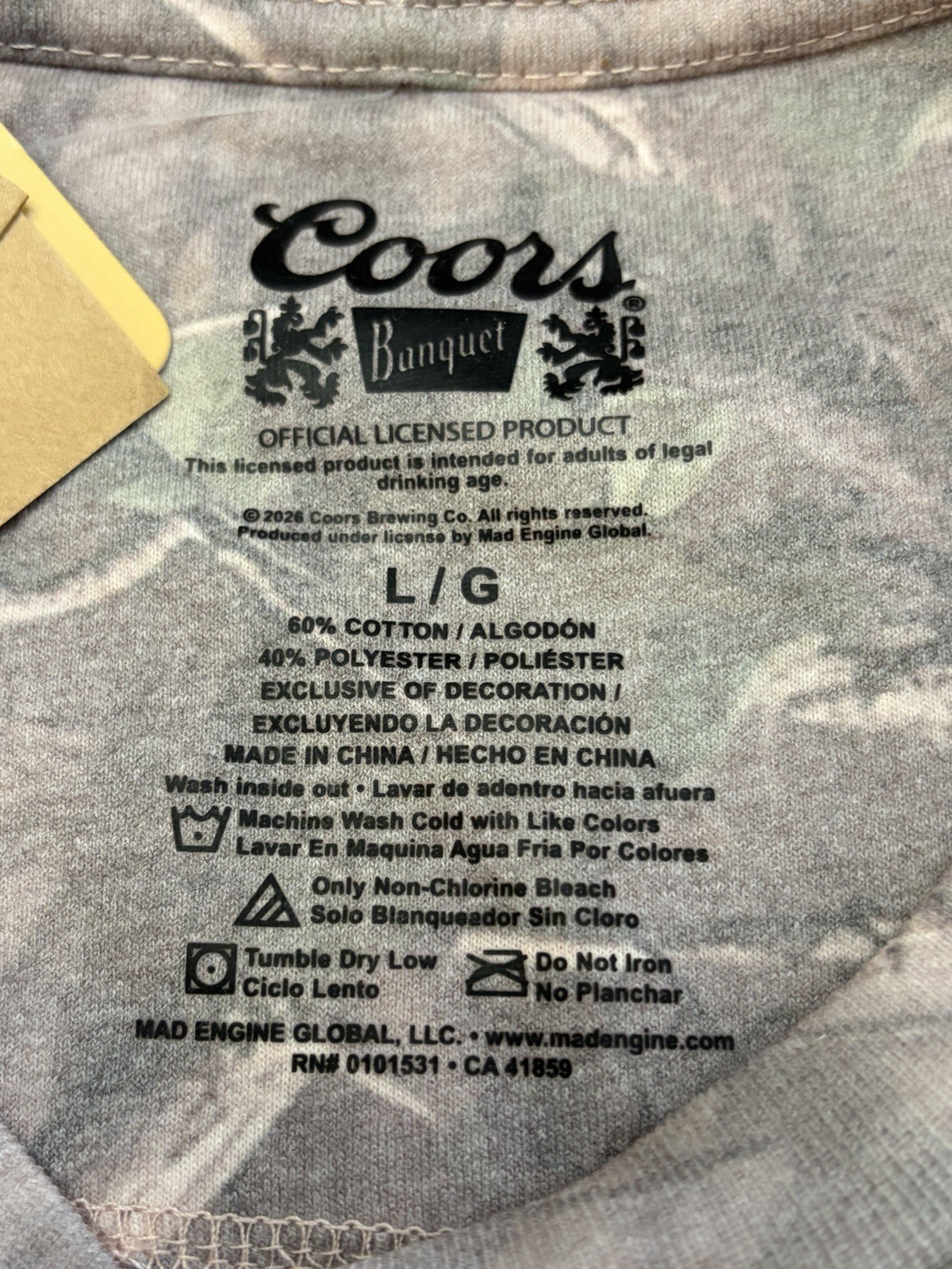 Coors Banquet Logo Camo Gray Short Sleeve Crew Neck T-Shirt Men's L gallery