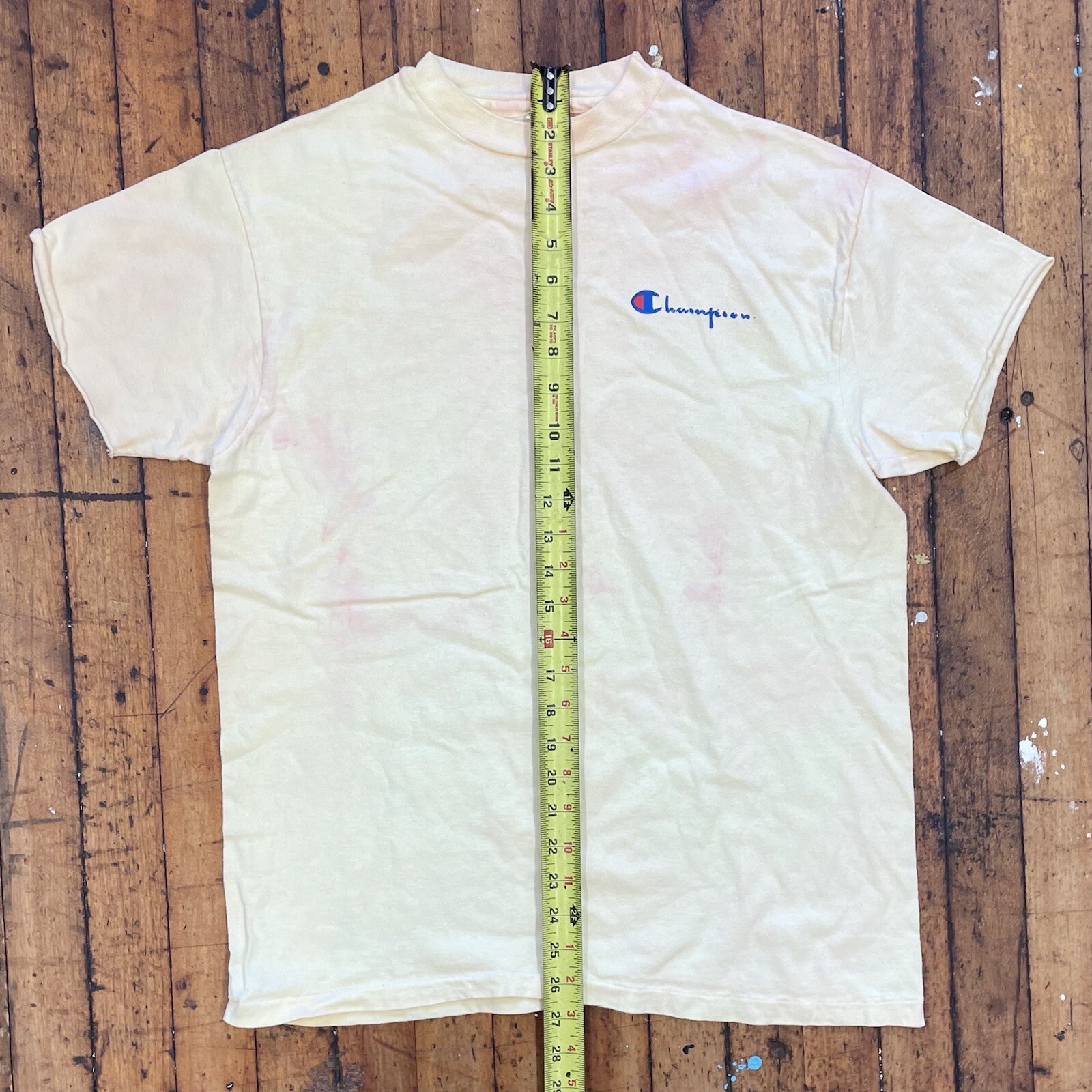 Vintage Champion Script Logo Pale Yellow Classic T-Shirt Made In The USA gallery