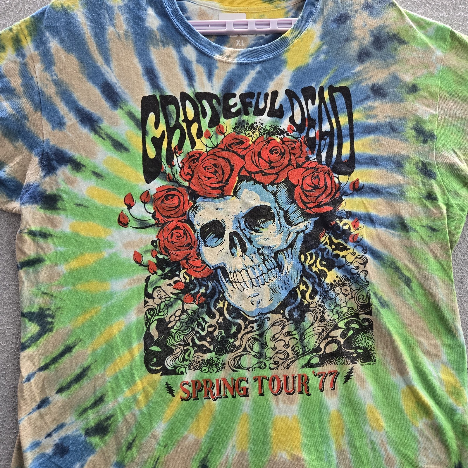 Grateful Dead Men Shirt XL Green Tie Dye Liquid Blue Skull Roses gallery