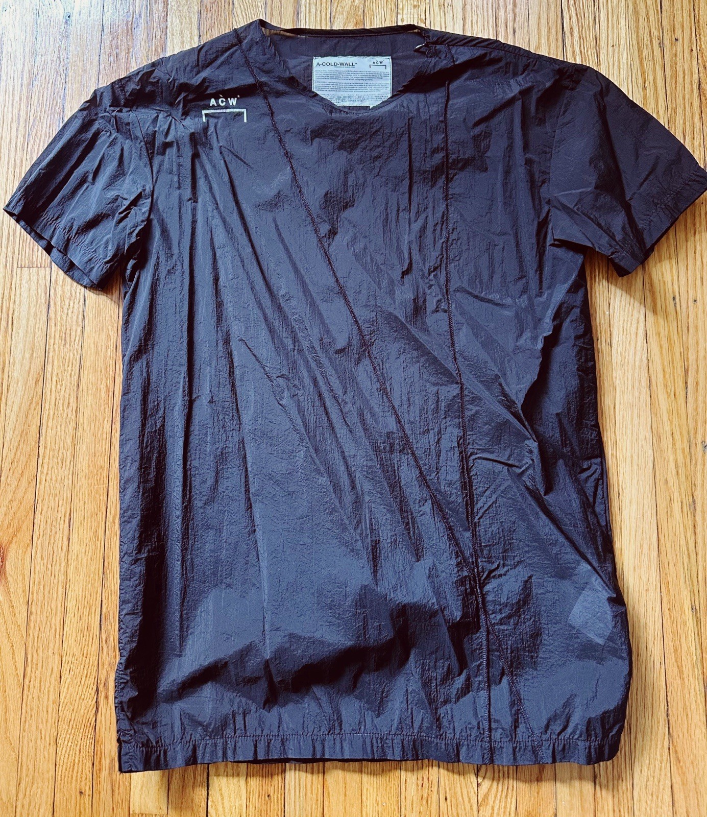 A-COLD-WALL* Black Nylon Logo Short Sleeve T-Shirt Men’s Size S Crew Neck