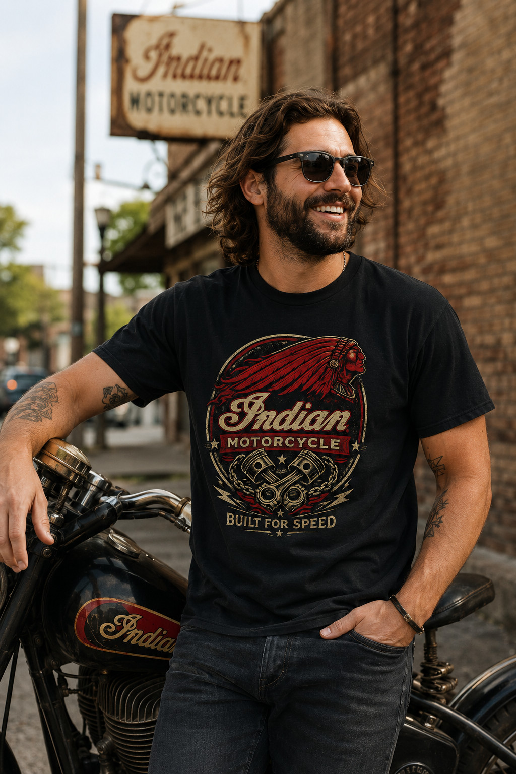 Indian Motorcycle Logo T-Shirt Men’s Heavy Cotton Graphic Tee gallery