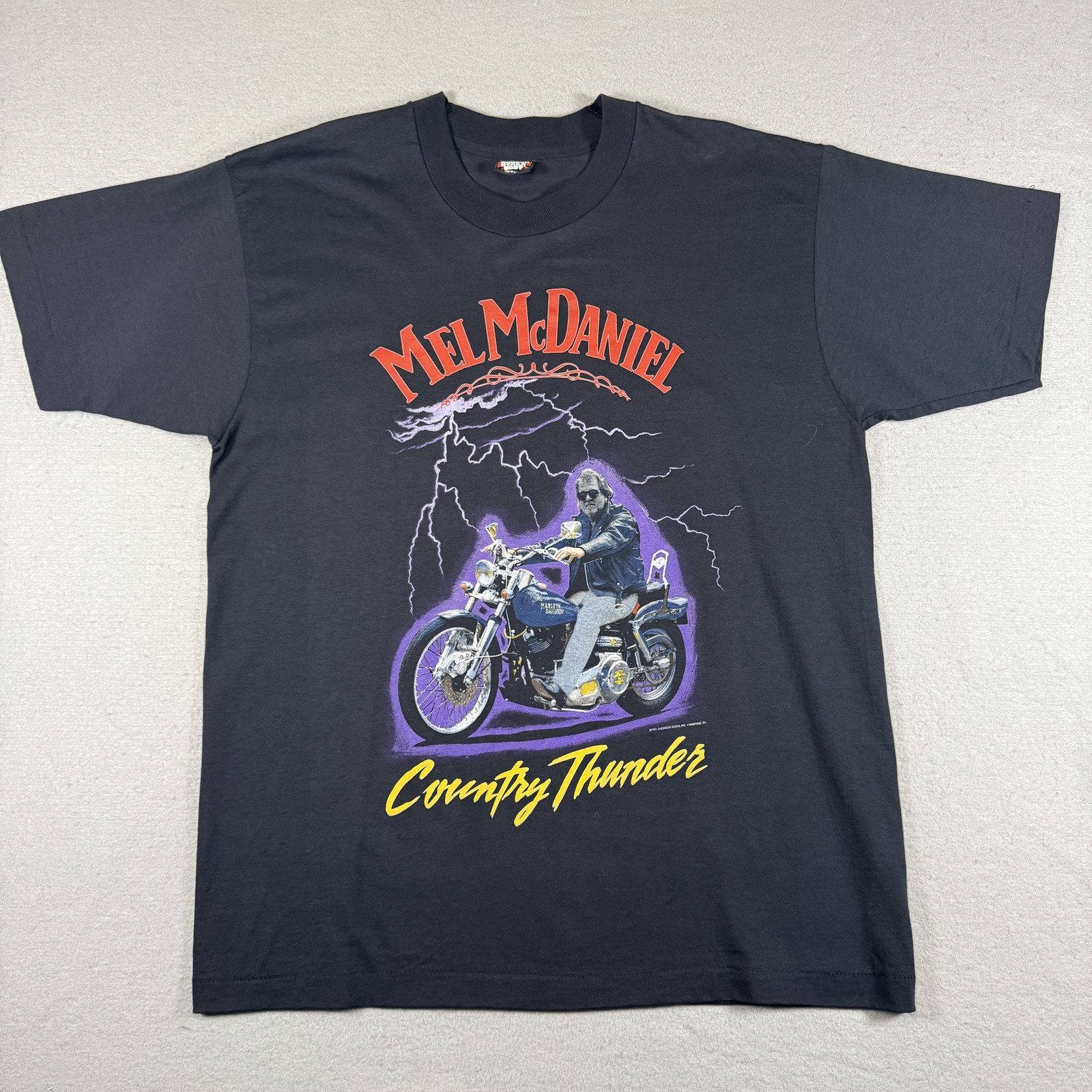 Screen Stars Best T-Shirt Men's XL Black Mel McDaniel Country Thunder Music 1991 gallery